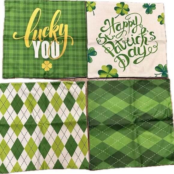 St. Patty’s Day 18x18 Pillow Covers – Green Plaid, Shamrock, Gnome – Set of 4 - Picture 10 of 10
